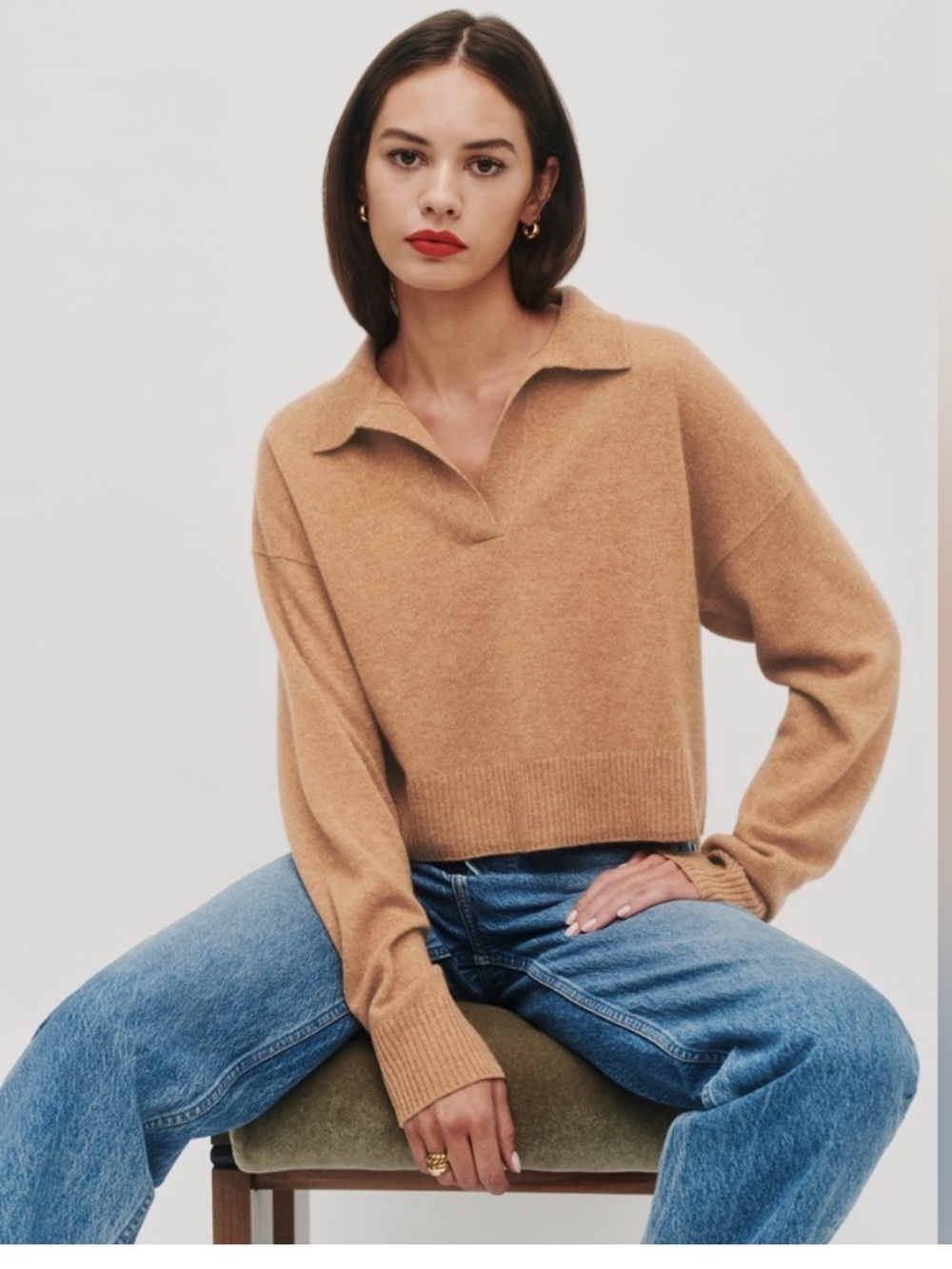 Reformation Cashmere Polo Sweater Brown Size S